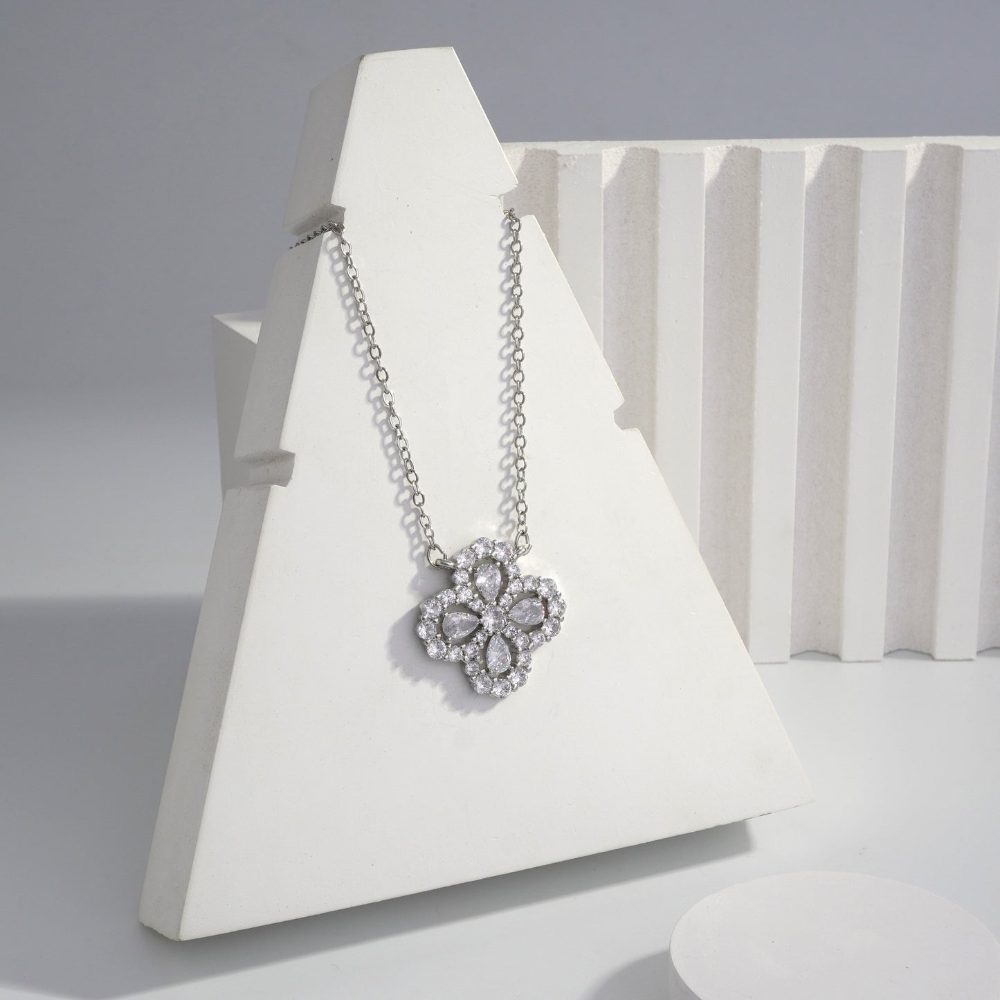 Scentorya Silver Plated Studded With Zirconia Diamonds Silver Chain Pendant