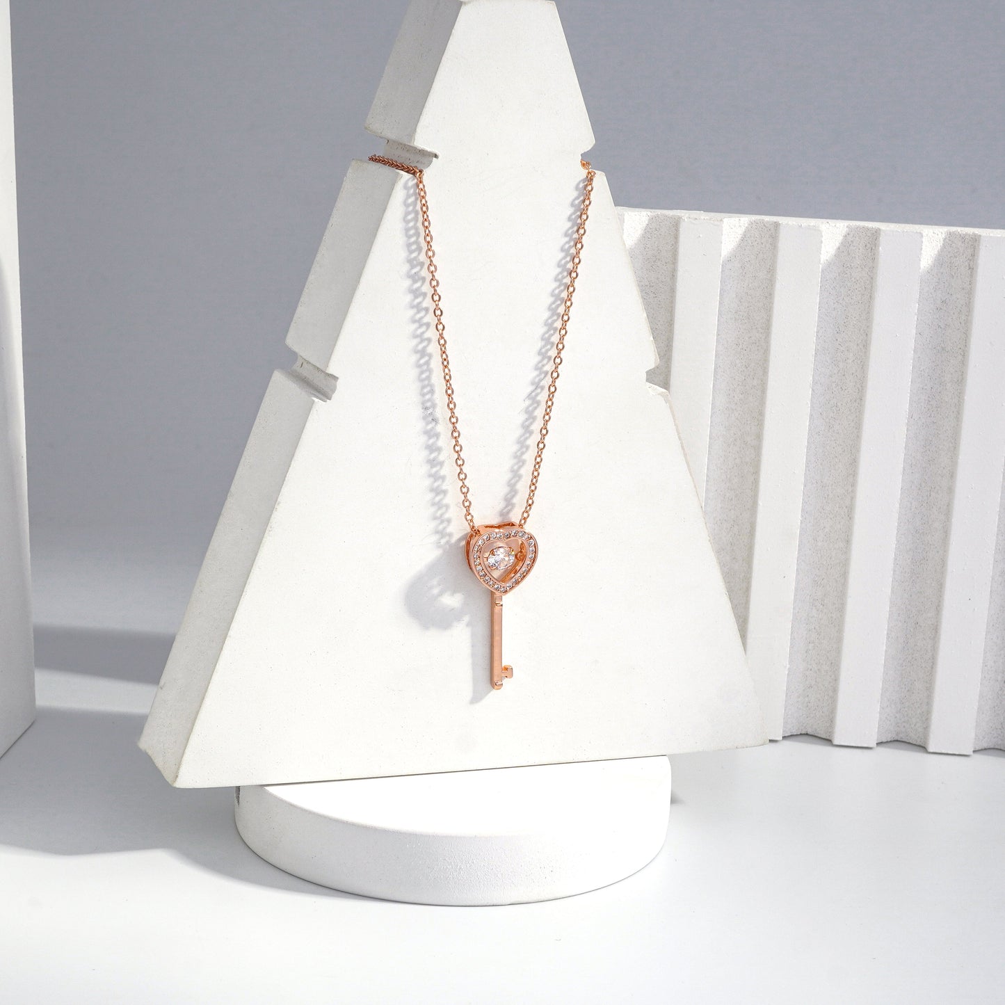 Scentorya Rose Gold Plated Studded With Zirconia Diamonds Rose Gold Chain Pendant