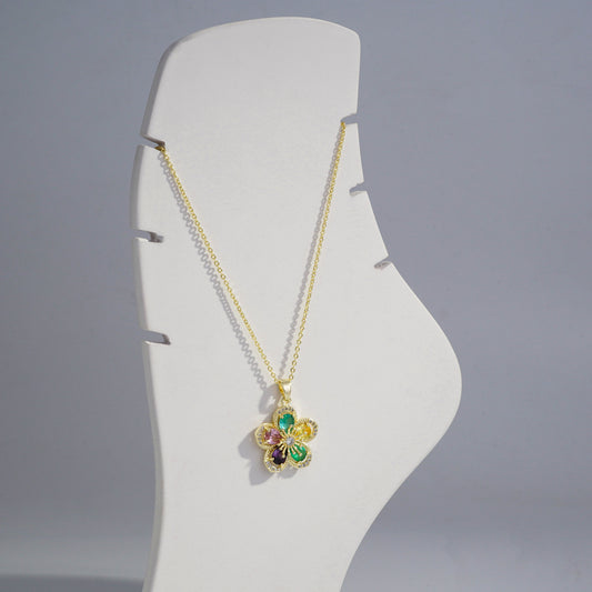 Scentorya Gold Plated Studded With Multi Colour Zirconia Diamonds Gold Chain Pendant