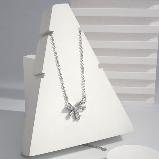 Scentorya  Silver Plated Studded With Zirconia Diamonds Silver Chain Pendant