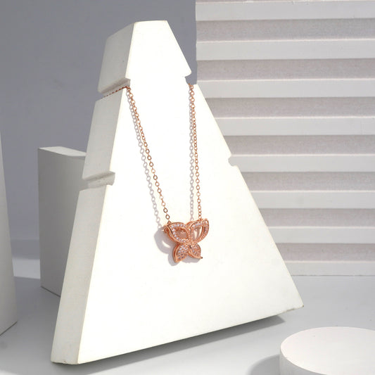 Scentorya Rose Gold Plated Studded With Zirconia Diamonds Rose Gold Chain Pendant