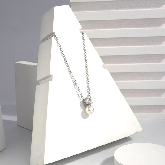 Scentorya Silver Plated Studded With Zirconia Diamonds Silver Chain Pendant
