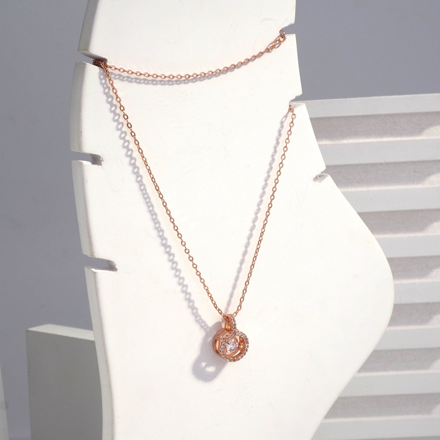 Scentorya Rose Gold Plated Studded With Zirconia Diamonds Rose Gold Chain Pendant
