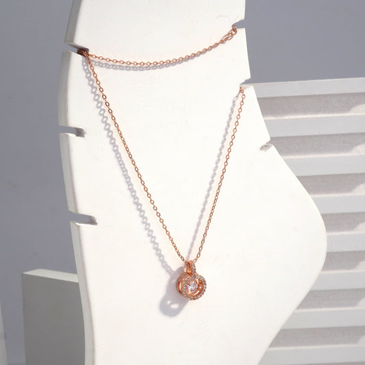 Scentorya Rose Gold Plated Studded With Zirconia Diamonds Rose Gold Chain Pendant