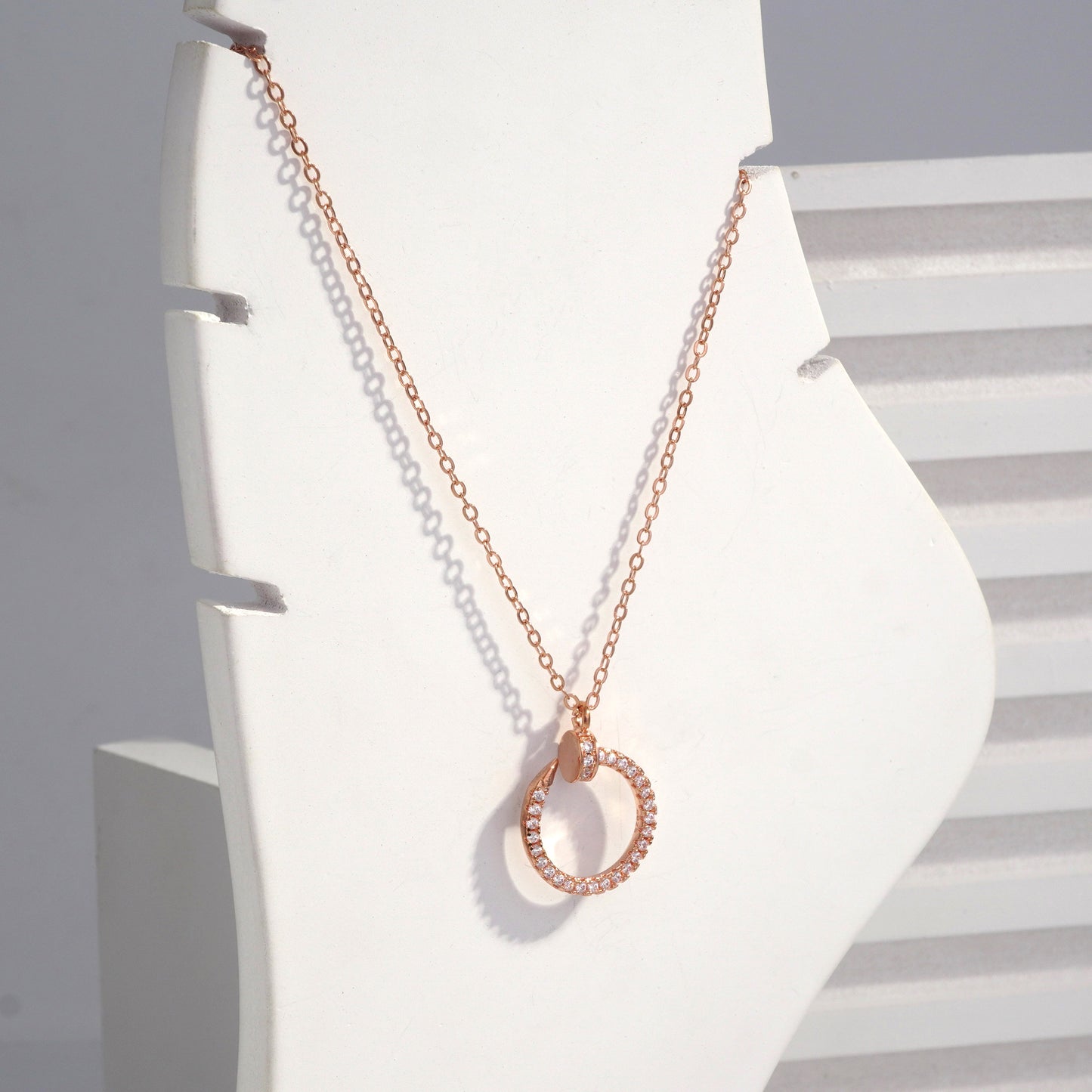 Scentorya Rose Gold Plated Studded With Zirconia Diamonds Rose Gold Chain Pendant
