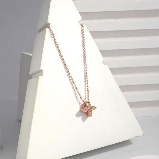 Scentorya Rose Gold Plated Studded With Zirconia Diamonds Rose Gold Chain Pendant