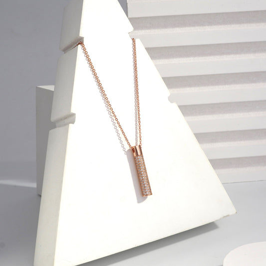 Scentorya Rose Gold Plated Studded With Zirconia Diamonds Rose Gold Chain Pendant