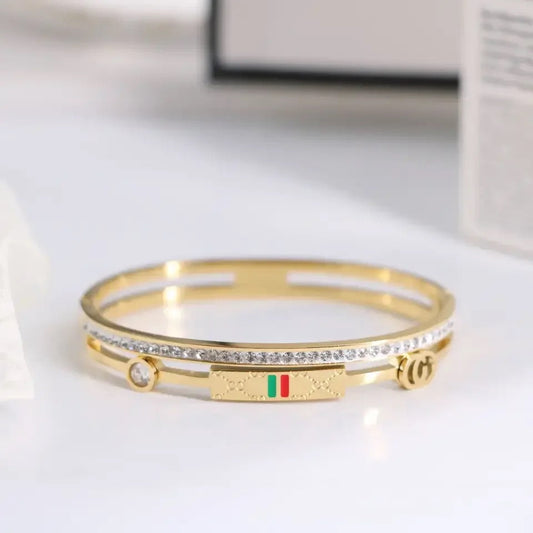 Scentorya Gold Plated Studded With Zircoina Diamond With Gold Bracelate