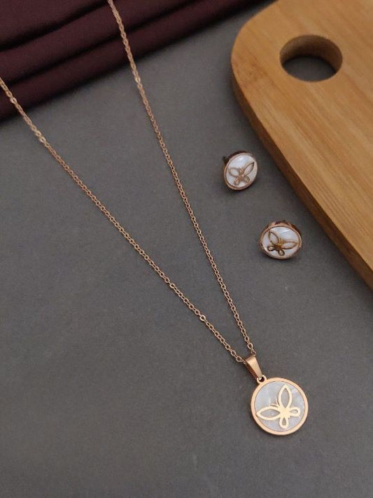 Scentorya  Rose  Plated Studded With Zirconia Chain with earring Pendant