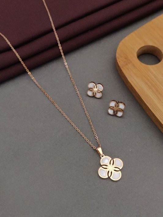 Scentorya  Rose  Plated Studded With Zirconia  Chain with earring Pendant