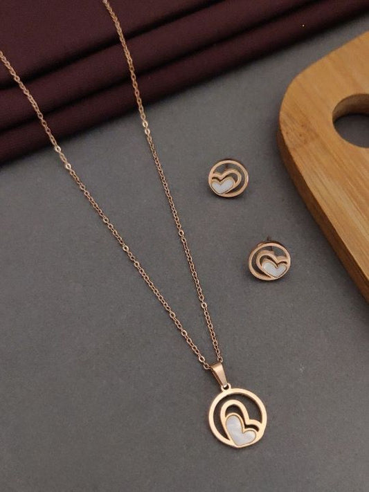 Scentorya Rose Gold Plated Studded With Zirconia Diamonds Rose Gold Chain Pendant with earing